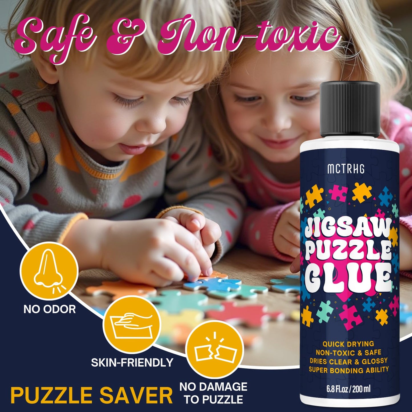 Jigsaw Puzzle Glue Clear, 200Ml Puzzle Glue With Two Applicators, Easily Preserves Finished Puzzles, Quick-Drying, Non-Toxic & C