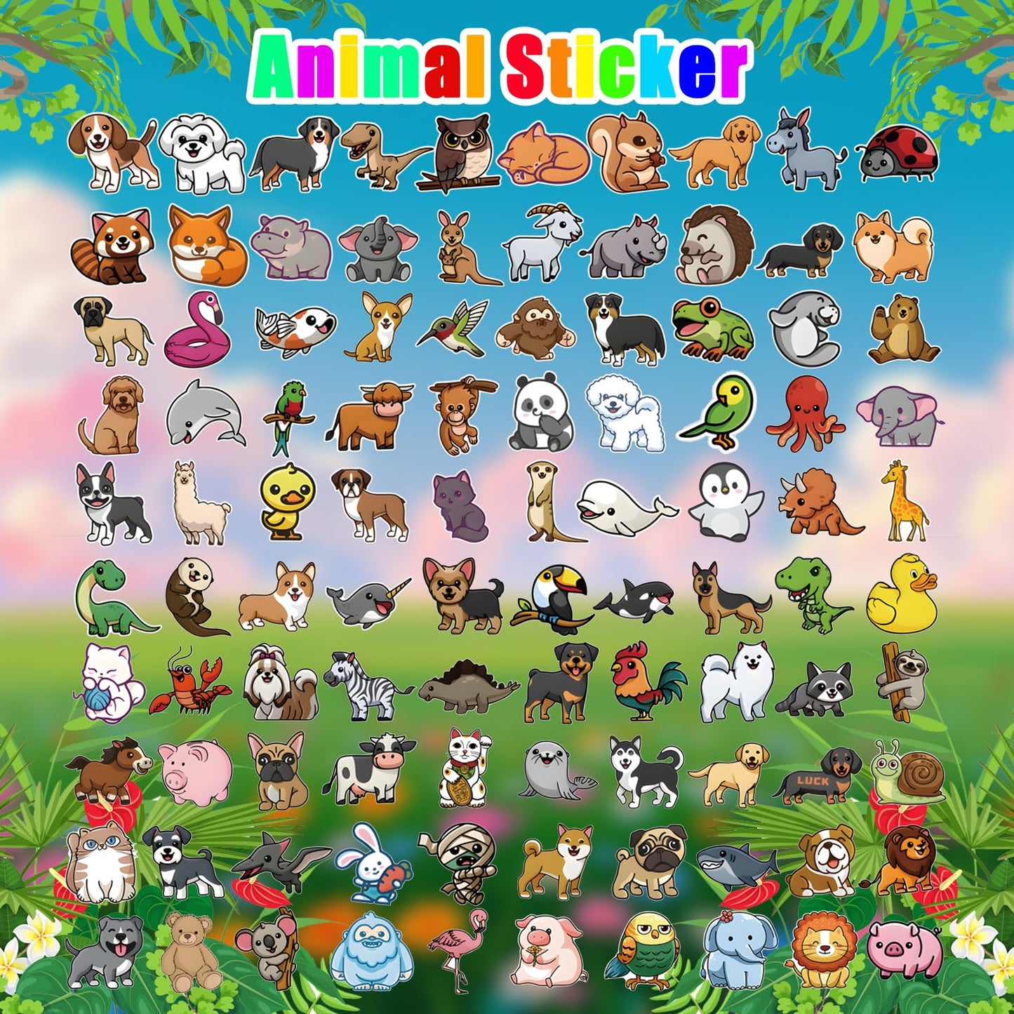 Kazjdkll Animal Stickers Pack,205Pcs Cute Animal Stickers For Kids,Water Bottle Stickers,Waterproof Vinyl Stickers For,Laptop,Sk