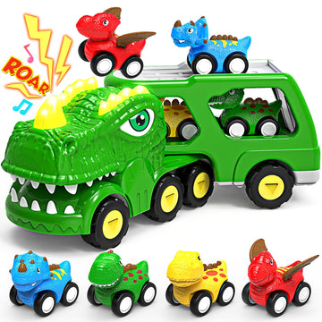 Toys for 1 2 3 4 Year Old Boy Girl, 5 in 1 Toy Trucks for Boys Age 2-3 with 4 Dinosaur Toy Cars for Toddlers 1-3, Friction Power