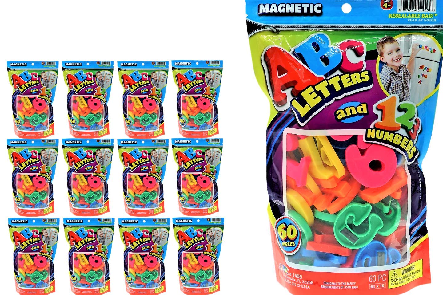 JA-RU ABC Magnetic Letters & Numbers (12 Bags) Colorful Plastic Letters Uppercase & Numbers Refrigerator Magnets for Kids. Educa