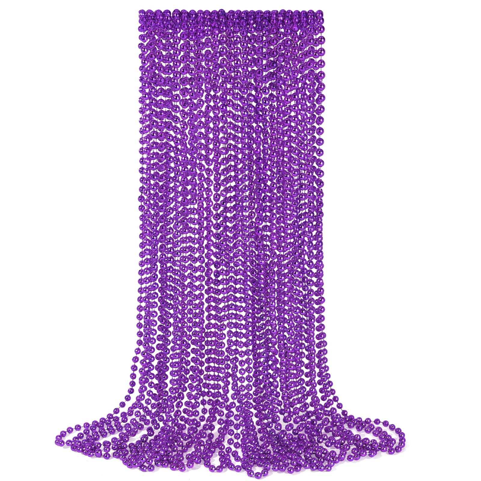YAXINRUI 24 PCS Purple Bead Necklaces, Purple Mardi Gras Beads, Halloween Beads Necklaces, 33 Inch Round Beaded Necklaces Costum