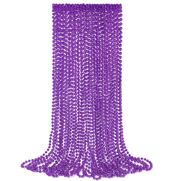 YAXINRUI 24 PCS Purple Bead Necklaces, Purple Mardi Gras Beads, Halloween Beads Necklaces, 33 Inch Round Beaded Necklaces Costum