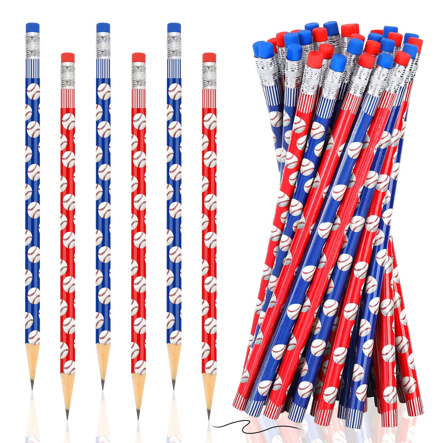 RUMIA 36 Pcs Baseball Pencils for Kids Fun Wooden Pencils with Eraser for Baseball Party Favors for Baseball Birthday Party Stud