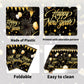 2PCS New Year Tablecloth, Disposable Black Gold NYE Party Tablecloth Decorations, Rectangular Plastic Happy New Year Table Cover