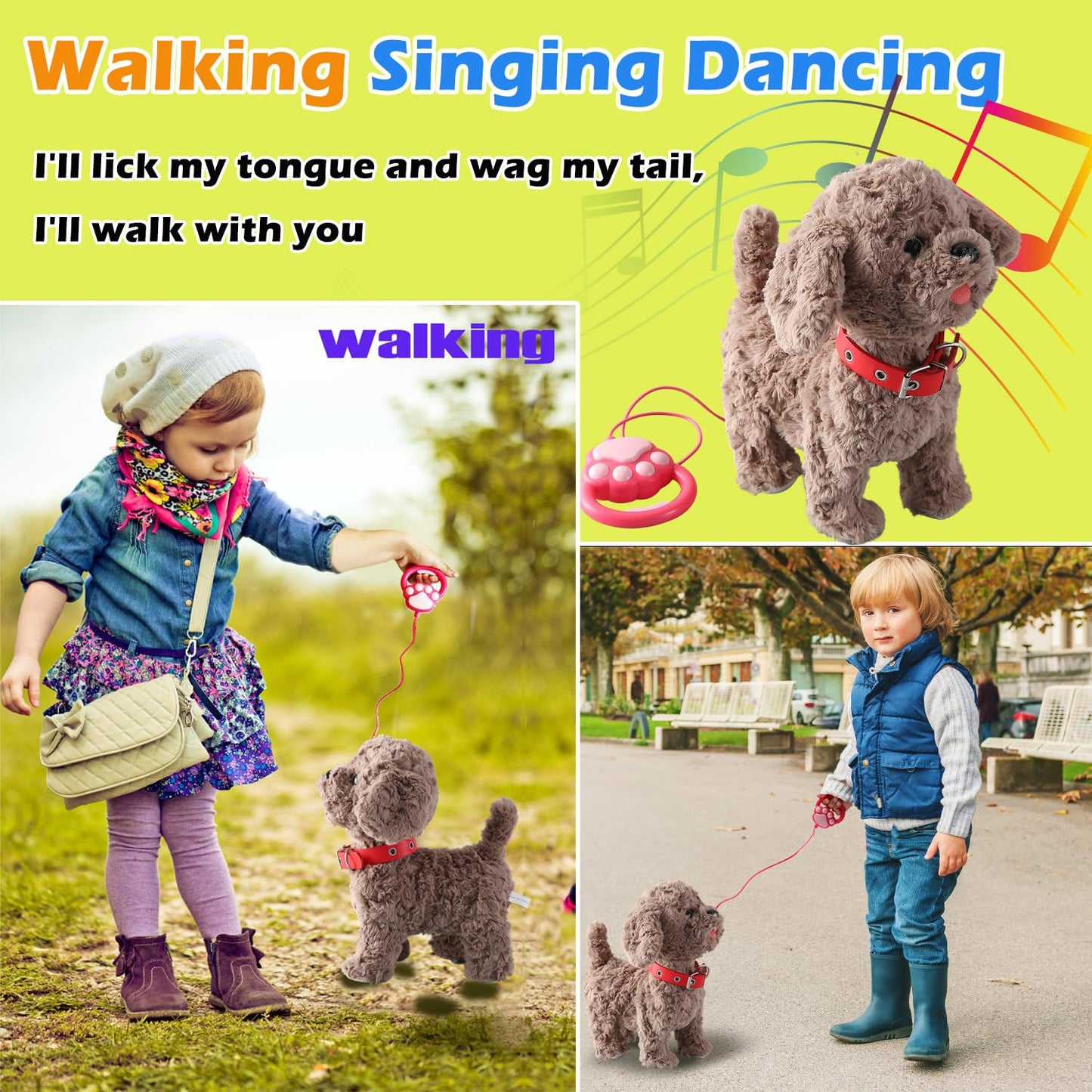 Walking Barking Dog Toy Singing Puppy Set, Repeat What You Say Teddy With Control Leash Electronic Dog, Touch Or Voice Control Realistic Robot Musical Dancing Animated Plush Pet For Toddler