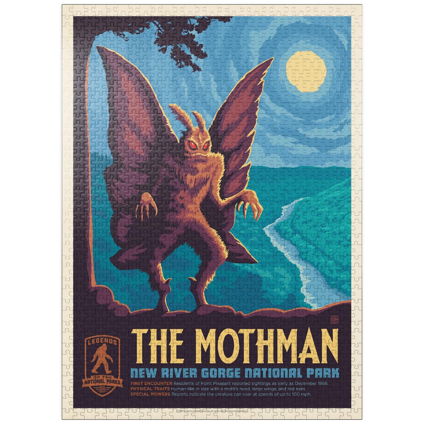 MyPuzzle.com 1000 Piece Jigsaw Puzzle - Vintage National Parks Mothman Poster, Colorful Cardboard for Adults