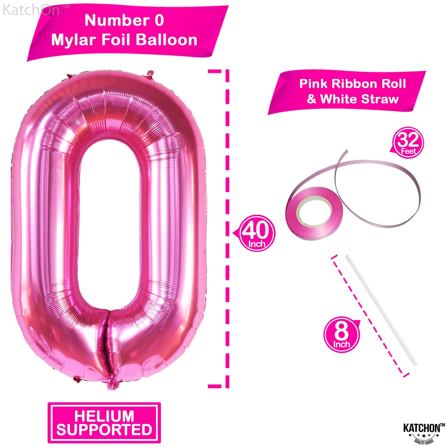 Giant Hot Pink 0 Balloon Numbers - 40 Inch | Pair 0 Digit Balloon To Other Number Balloons | Pink Zero Balloon For Birthday Party Supplies | Zero Pink Balloon Balloon | Pink Birthday Party Decorations