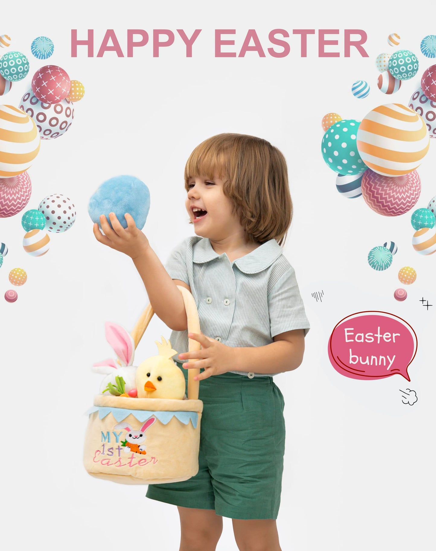 Lofytain Easter Basket -My First Easter Basket Stuffed Plush Playset Baby'S First Easter Basket Stuffed Cartoon Bunny Easter Egg