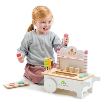 15 Pc Ice Cream Cart - Includes Ice Cream Cones, Popsicles, Scooper and Cart - Made with Premium Materials and Craftsmanship - E