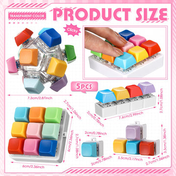 Halloscume 5 Pcs Keyboard mature-themed Fidget Toy Clicker Toy in 5 Styles Keyboard Fidget Keychain Cube Mechanical Key Button Clicker Stress Relief Gift for Office Home Pass Time(Candy Colors)