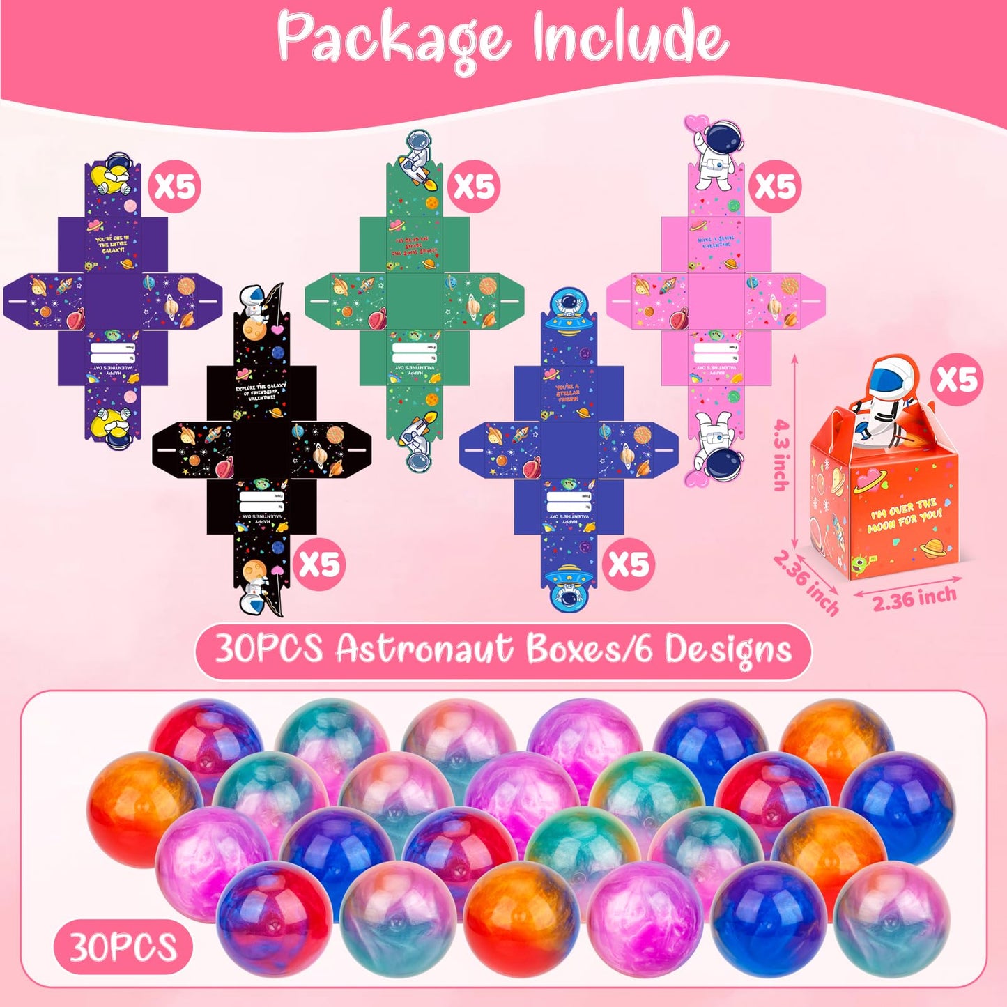 30 Pack Valentines Day Gifts For Kids, Valentines Galaxy Slime With Valentines Day Cards Space Gift Boxes, Valentine Classroom F