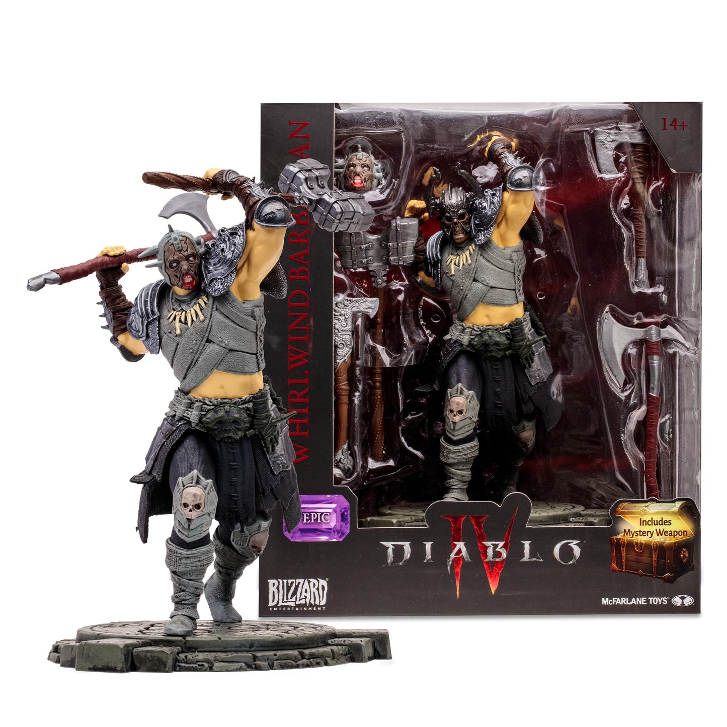 McFarlane Toys Diablo IV Barbarian 6-Inch 1:12 Scale Action Figure with Interchangeable Head  4   Display Base  and Mystery Weapon (Epic)