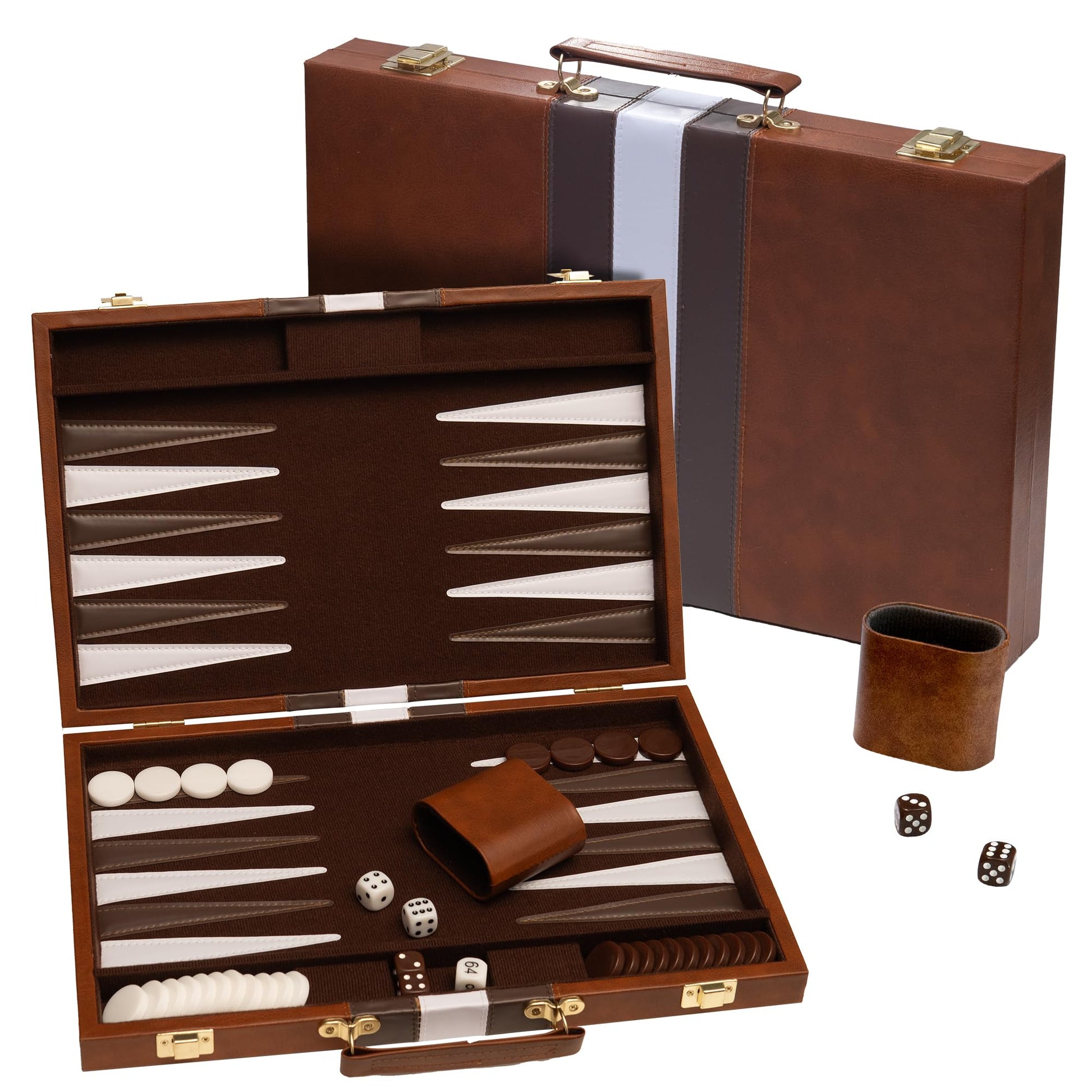 Backgn Board Game  Deluxe Leather Like Case  Felt Interior  Brown  Classic Backgn Game  Popular Board Game  Board Games (Medium (15))