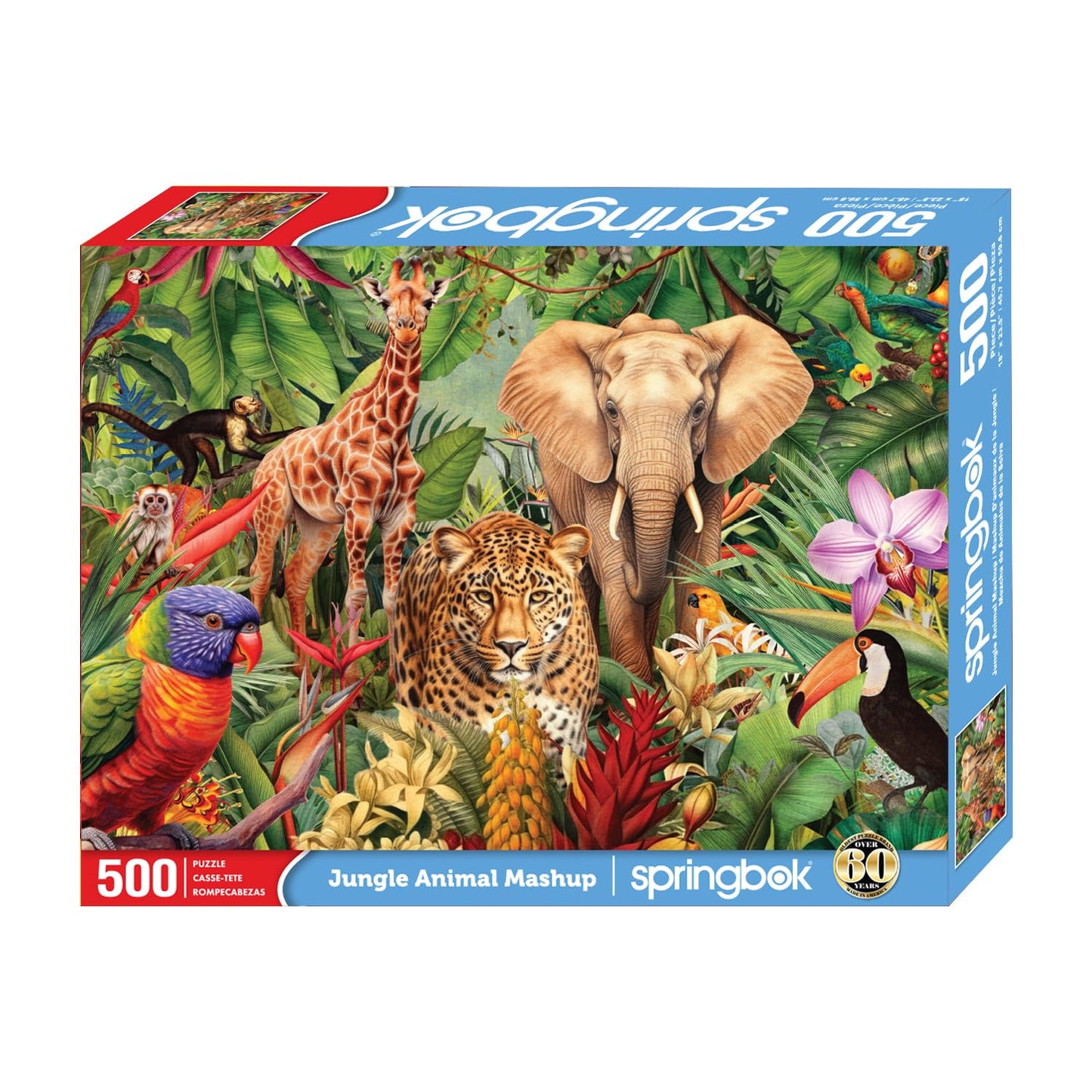 Springbok 500 Piece Jungle Animal Puzzle - Colorful Safari Collage for Adults & Families, Cardboard, Multicolor