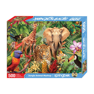 Springbok 500 Piece Jungle Animal Puzzle - Colorful Safari Collage for Adults & Families, Cardboard, Multicolor