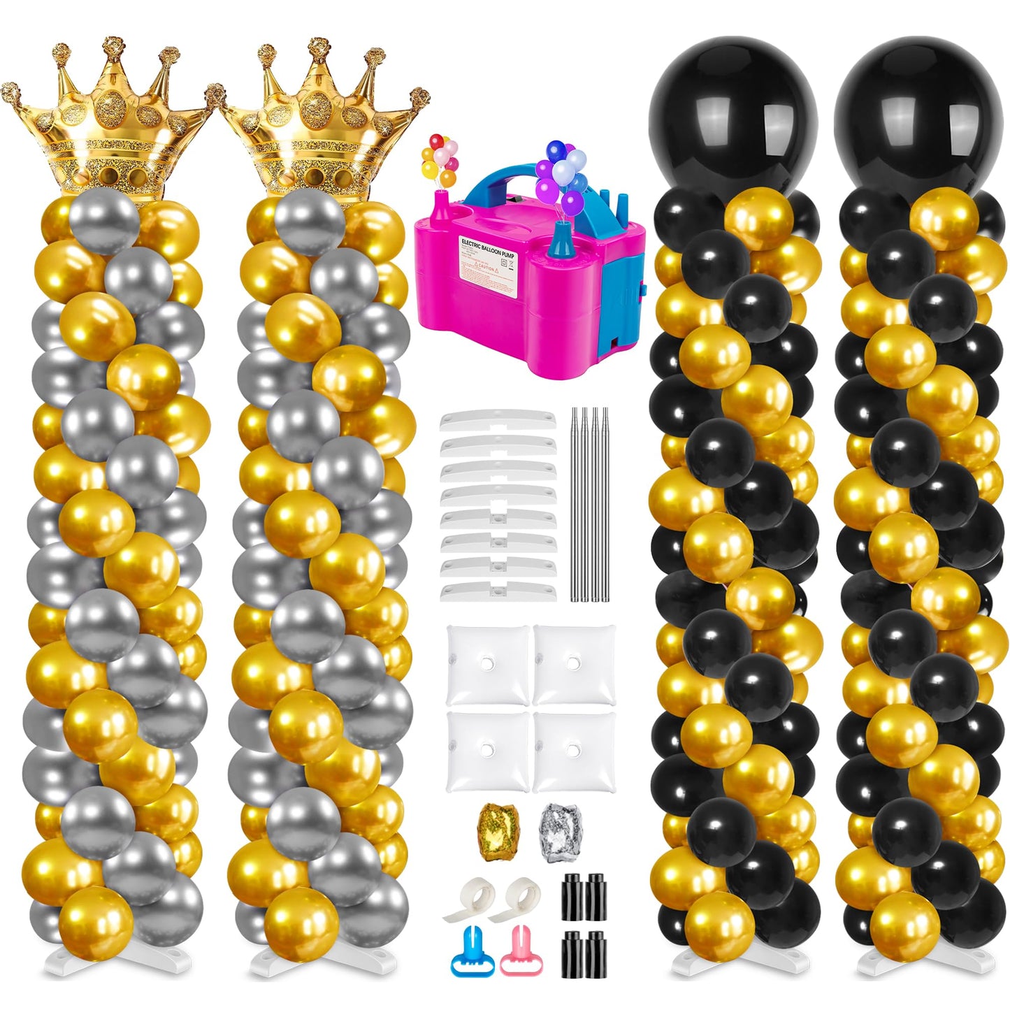 Toosci 4 Sets Metal Balloon Column Stand And Electric Balloon Pump, Adjustable 9 Feet Balloon Stands For Floor, Balloon Column K