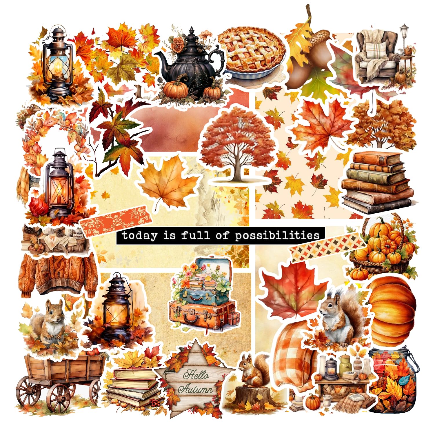 Autumn Season Stickers Kit For Journal Diary Decor Scrapbook Stickers For Journaling Beginners (Maple Leaves)