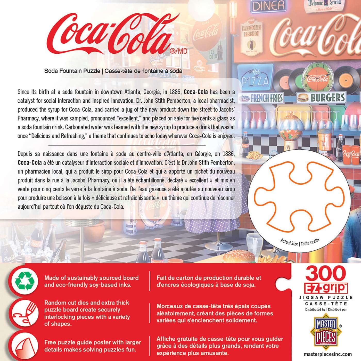 MasterPieces 300 Piece EZ Grip Jigsaw Puzzle - Coca-Cola Soda Fountain, 18"x24", Multi, Cardboard, Model 32180