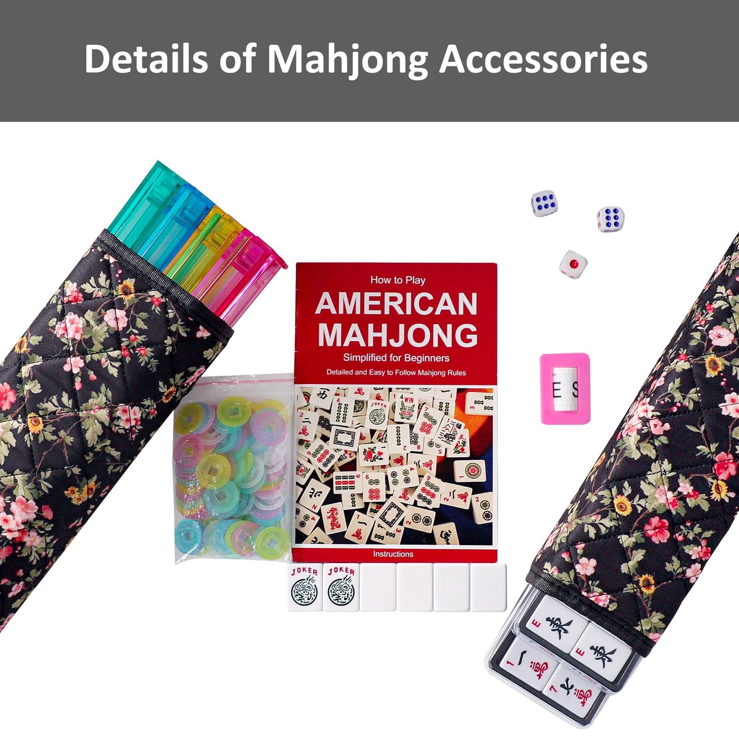 GUSTARIA American Mahjong Game Set - 166 Premium White Tiles, Black Carrying Bag, 8"x15"x2", Melamine, 4 Color Racks & Pushers