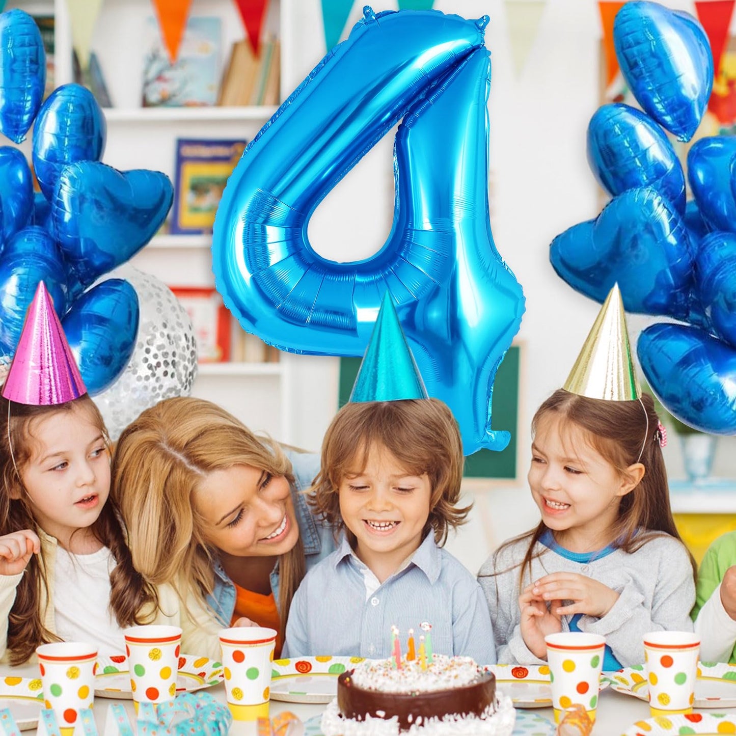 Blue Number 4 Balloon 40 Inch, Big Large Foil Helium Number Balloons, Jumbo Giant Mylar Number 4 Balloons For 4 Year Old Birthda