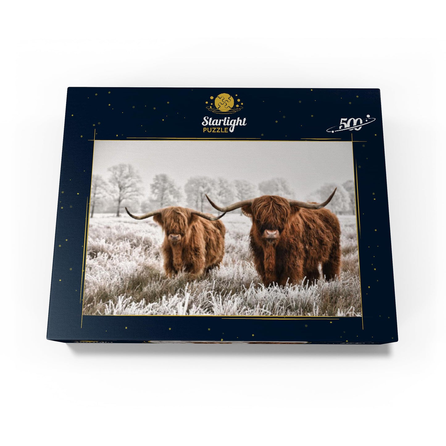 MyPuzzle Hairy Scottish Highland Cattle in A Winter Landscape - enhanced 500 Piece Jigsaw Puzzle for mature-themeds