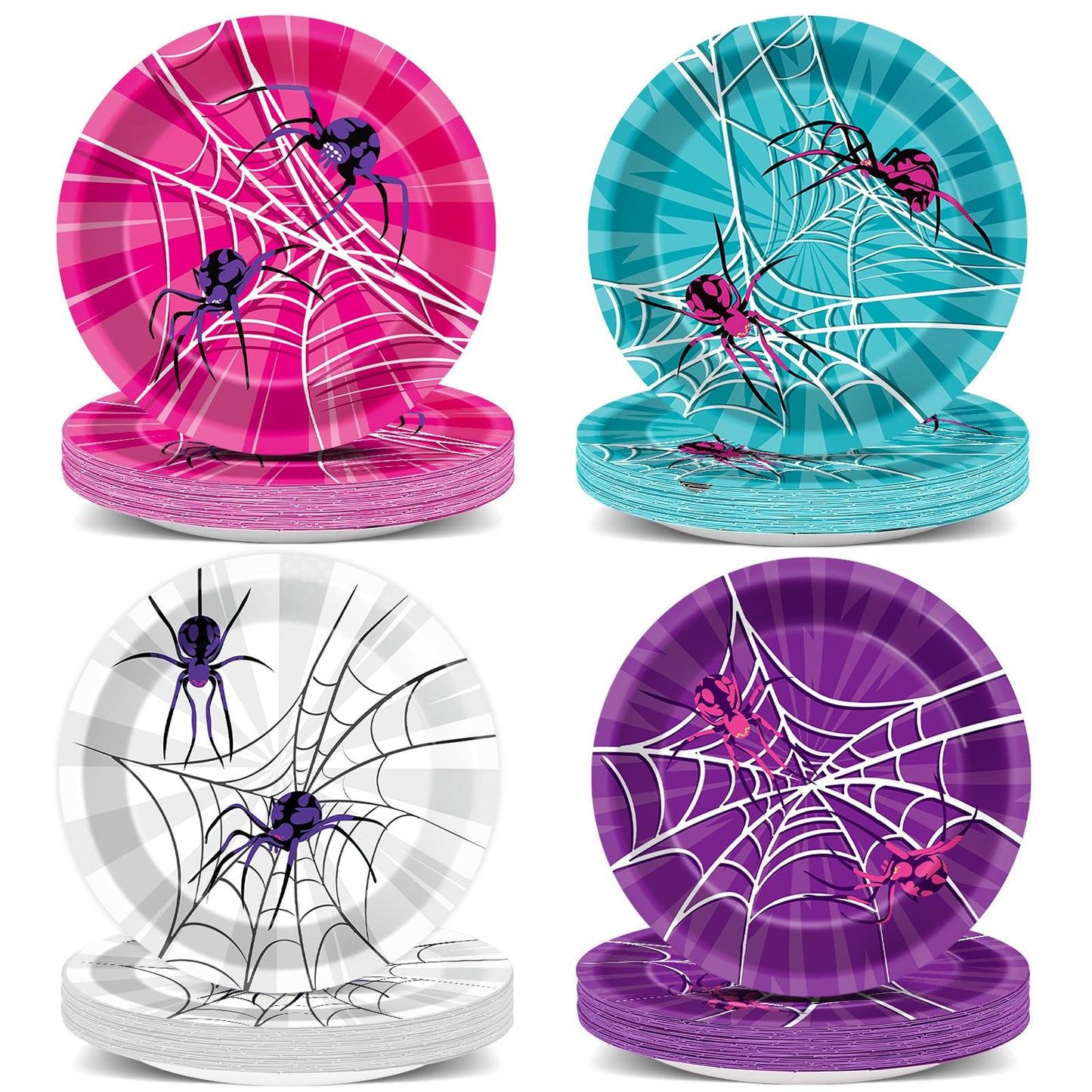 60Pcs 7 Pink Spider Party Supplies Super Theme Hero Dessert Plates Decorations Spiderweb Disposable Paper Plates Pink Ghost Sp