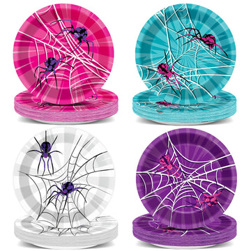 60Pcs 7 Pink Spider Party Supplies Super Theme Hero Dessert Plates Decorations Spiderweb Disposable Paper Plates Pink Ghost Sp