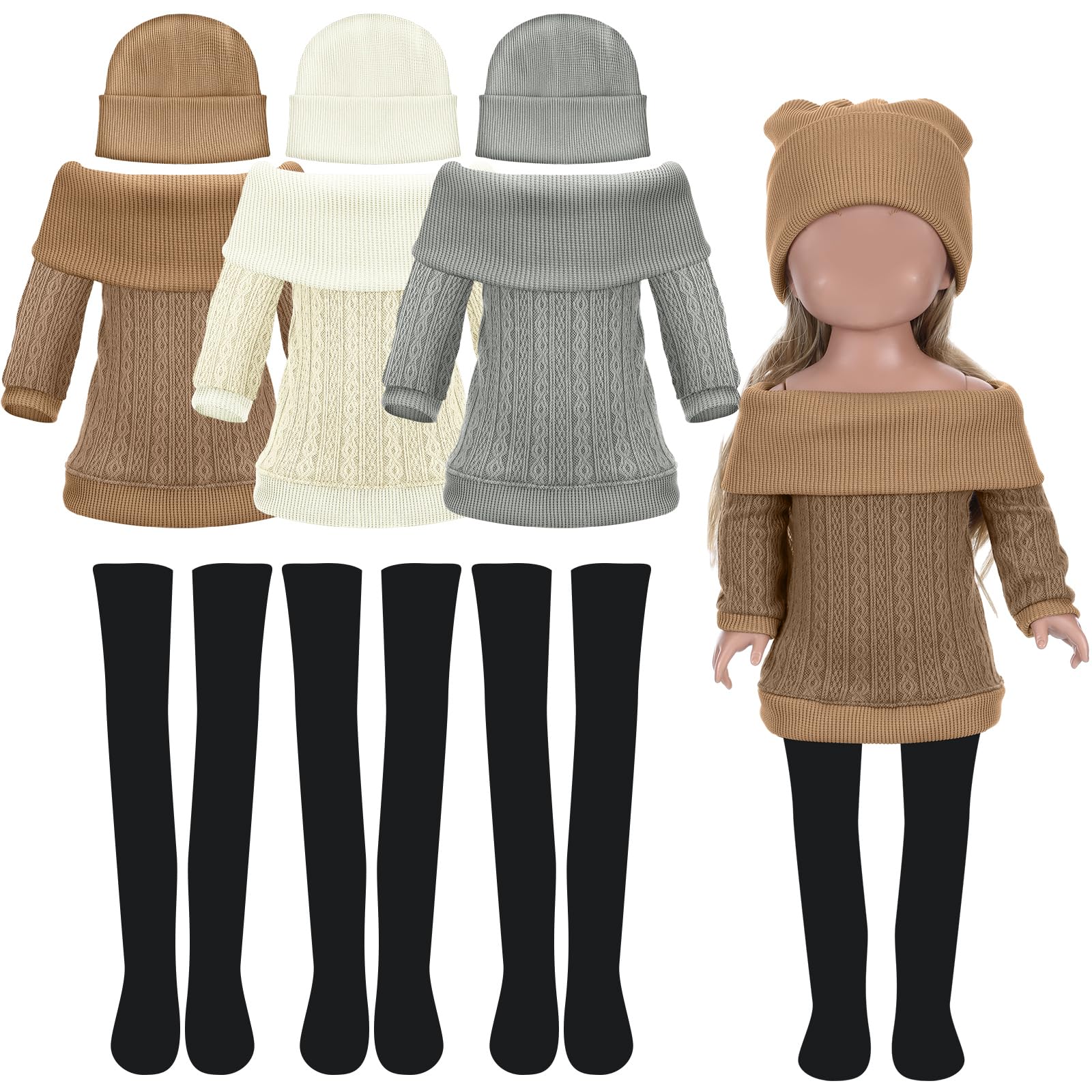Geyoga 3 Set 12 Pcs Doll Clothes and Accessories Suit Pants Shoes Spring Sweater Outfits, Dolls are Not Included(Gray, Brown, Cr
