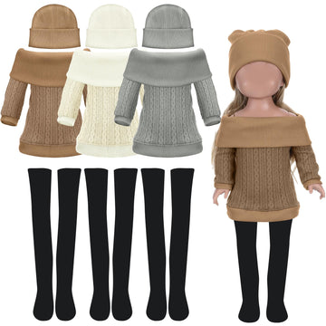 Geyoga 3 Set 12 Pcs Doll Clothes and Accessories Suit Pants Shoes Spring Sweater Outfits, Dolls are Not Included(Gray, Brown, Cr