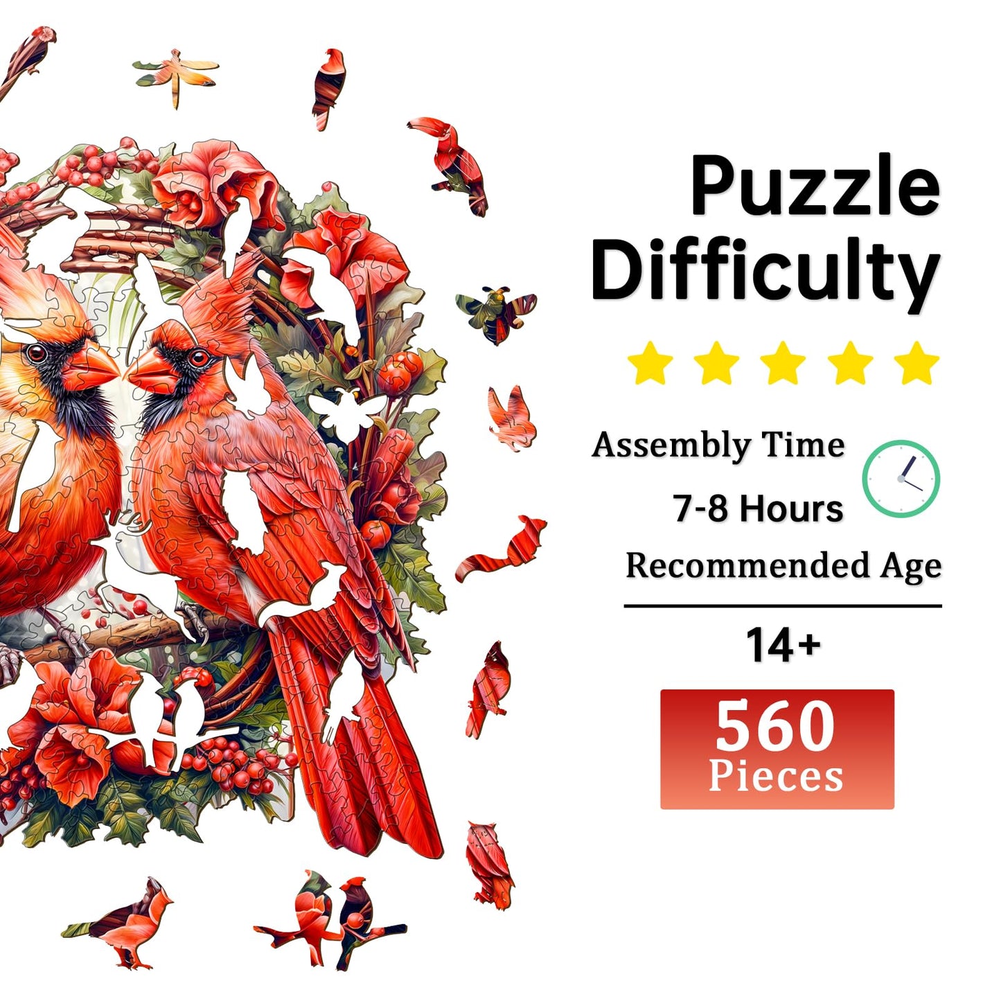 Jigfoxy Wooden Puzzles for mature-themeds  Cardinal Wood Puzzles mature-themed  Unique Animal Shape Wooden Jigsaw Puzzles for mature-themeds  Birthday Gifts for Puzzle Lovers  Family  Friend (XL-17.3 * 17.2in-560 pcs)
