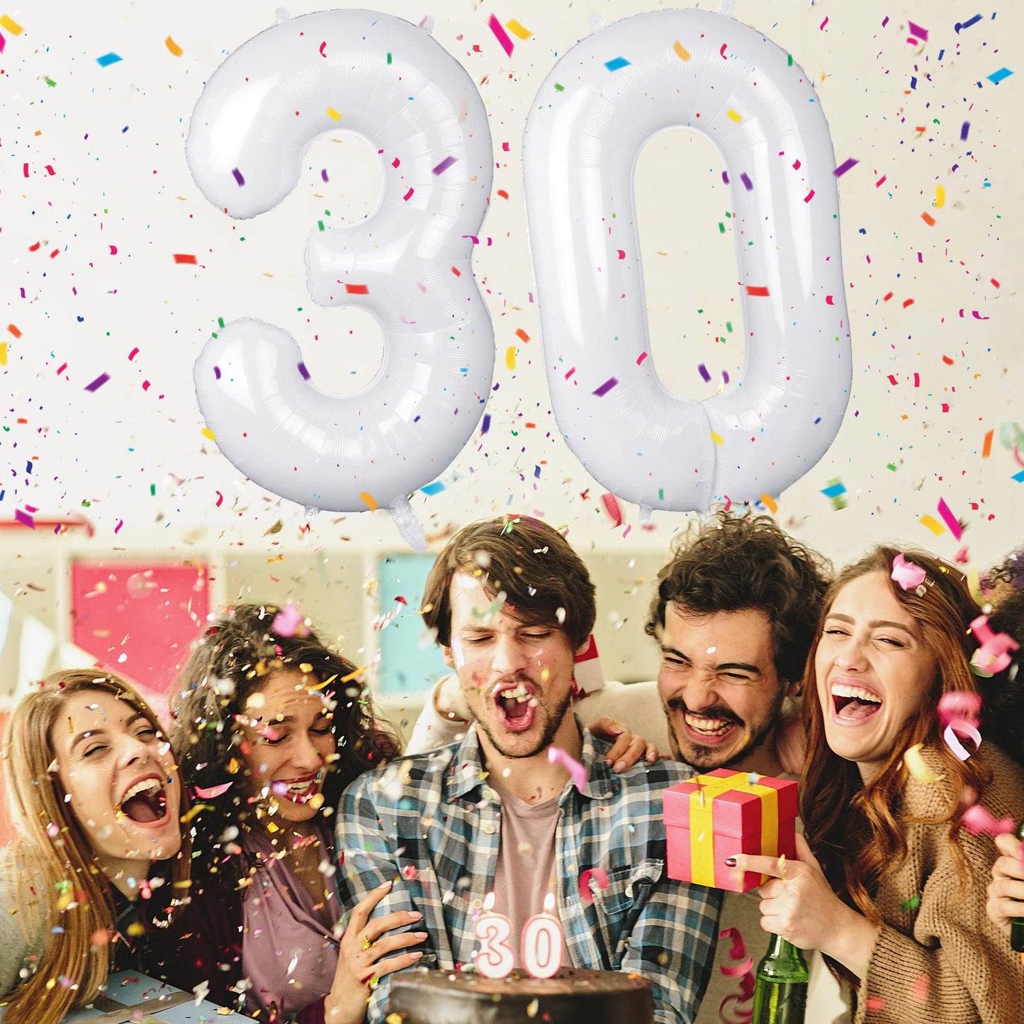 40 Inch White 30 Number Balloons, Jumbo Foil Balloons For 30Th Birthday Party Decorations Supplies / 30Th Anniversary Event