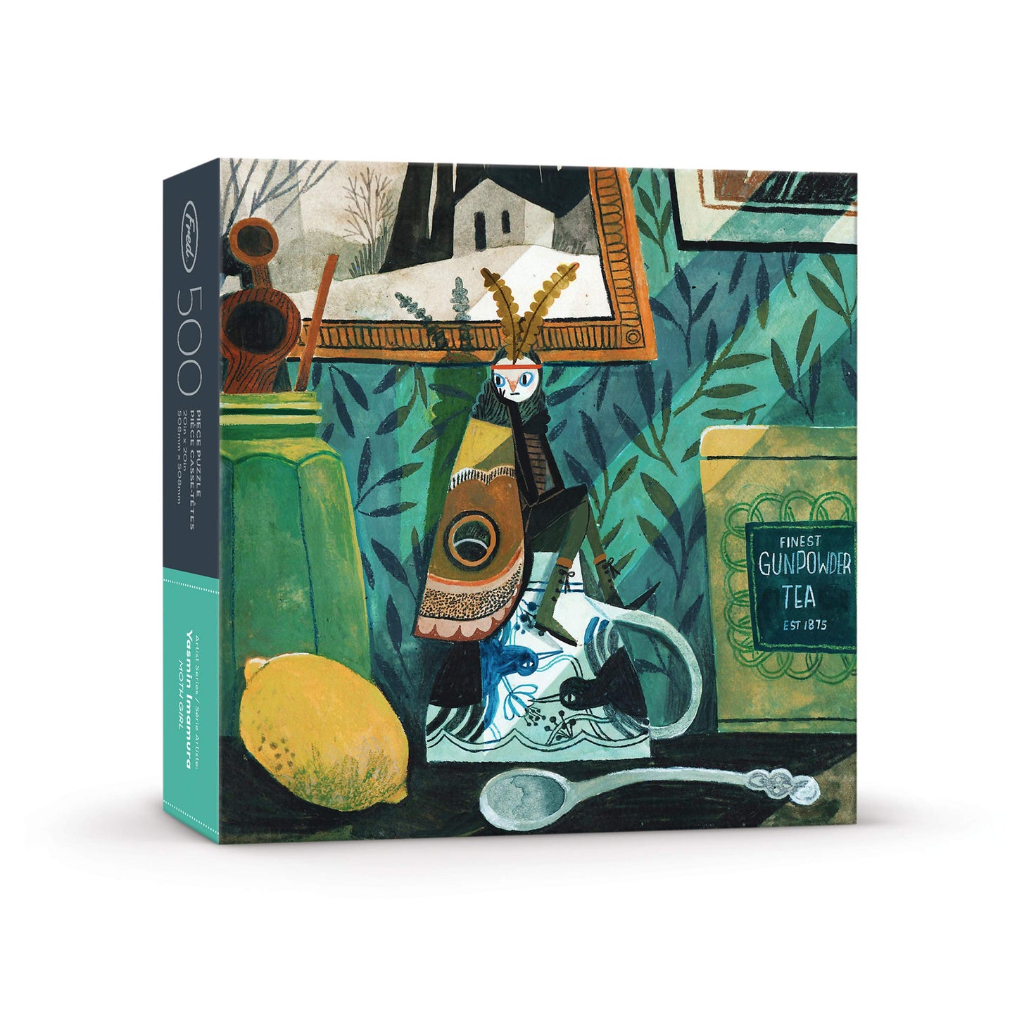 Fred 500 Piece Jigsaw Puzzle  Moth Girl - mature-themed Puzzle Printed with Soy Ink with Matte Finish  Includes Reference Poster & Storage Bag - Fun Creative Hobby for Home - Art by Yas Imamura