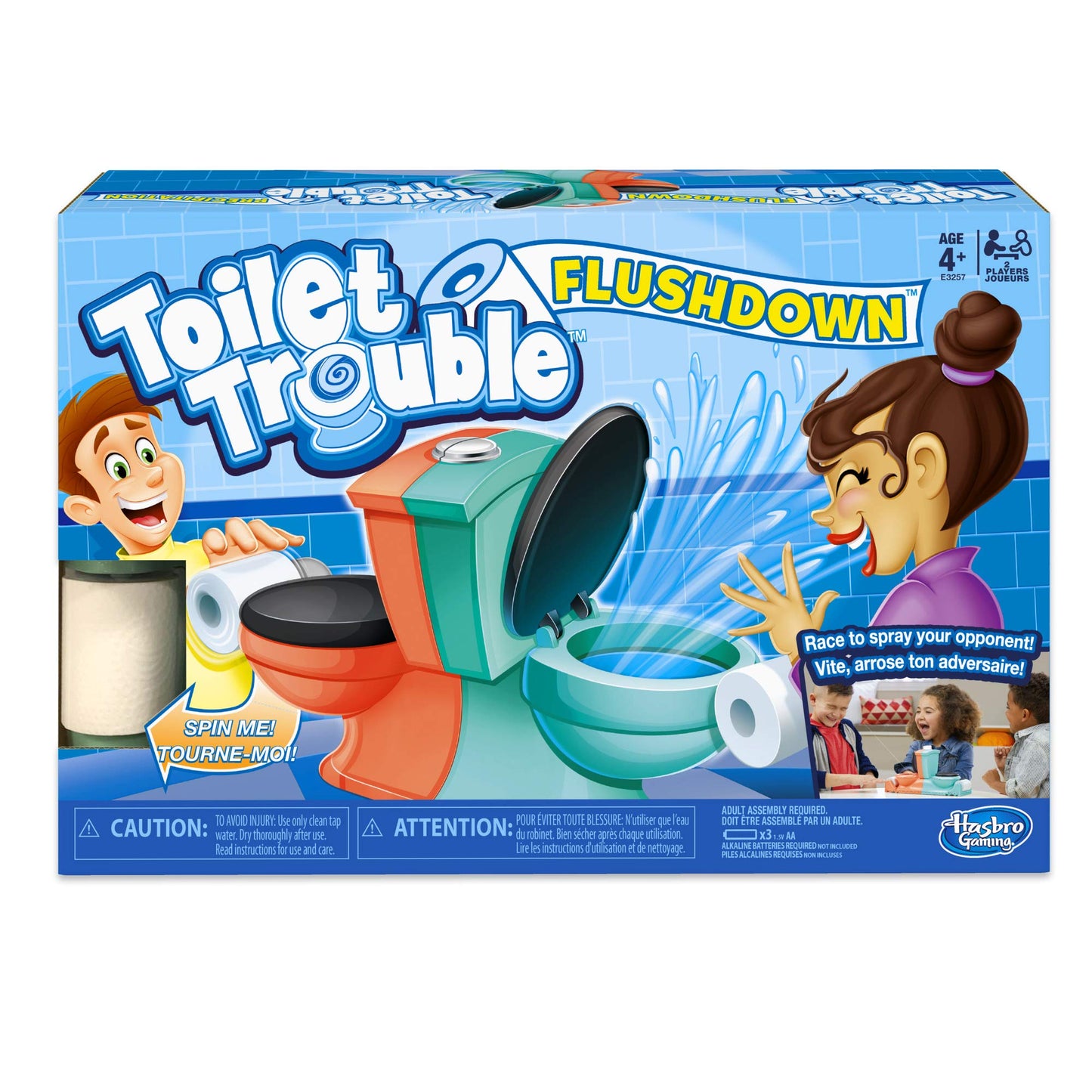 Hasbro Gaming Toilet Trouble Flushdown Game for Kids, Water Spray, Ages 4+, Plastic, Original Color, Model E3257