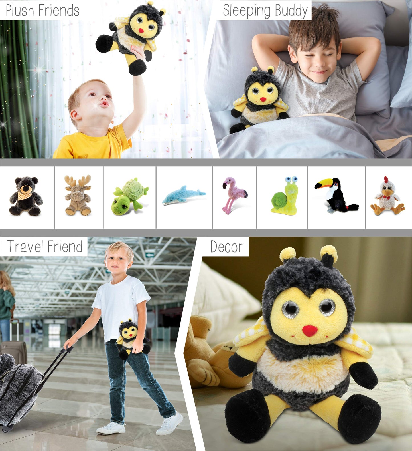 Dollibu Sitting Bee Plush - Super Soft Bee Insect Stuffed Animal, Cute Realistic Stuffed Animal Bee Plush Toy For Boys And Girls