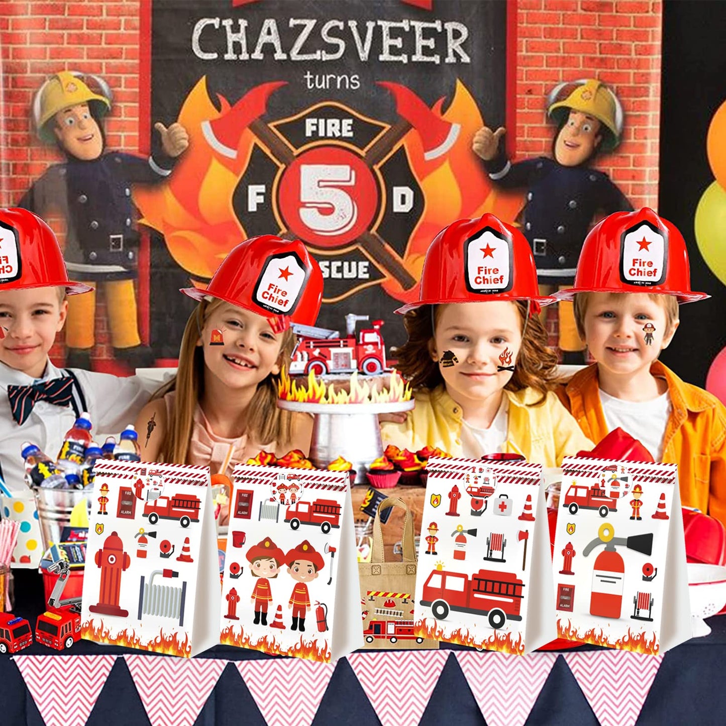 24Pcs Firetruck Goodie Bags Fire Truck Birthday Party Supplies Firefighter Party Supplies Firetruck Birthday Decorations Fire Tr