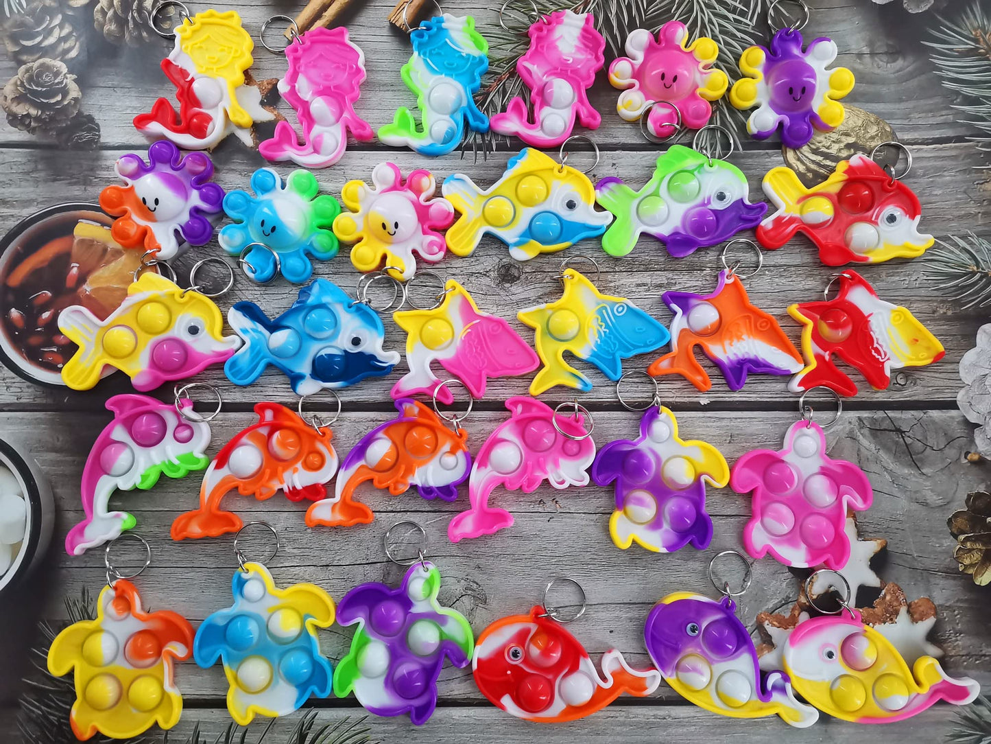100 Packs Shark Turtle Dolphin Fish Octopus Mermaid Whale Mini Ocean Assorted fidgets for Kids Children Classroom Students Gifts