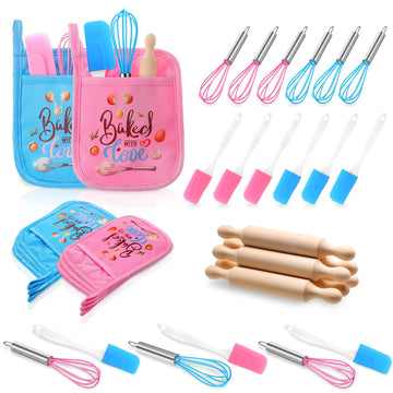 Roundfunny 24 Pcs Kids Baking Supplies For Real Cooking Games Prize Party Favors, With Kitchen Utensil, Pot Holders, Spatula, Ro