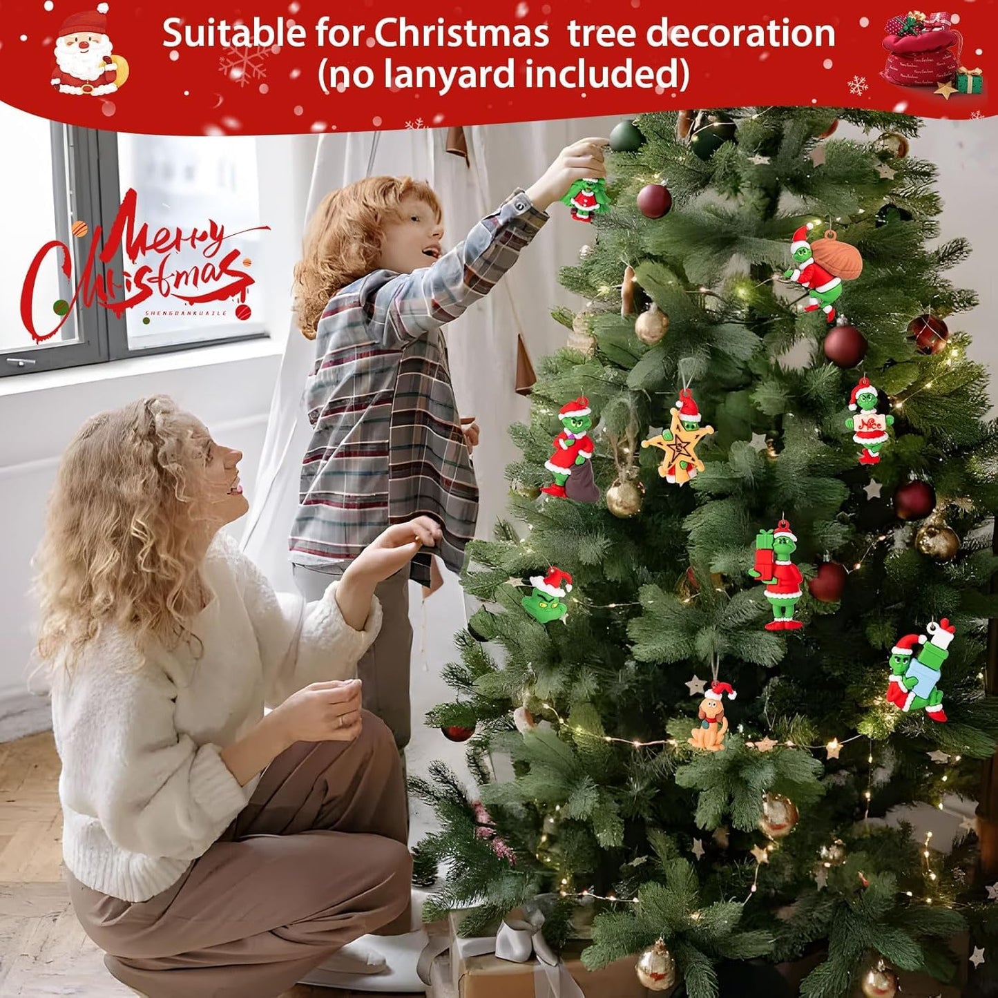 CHENZHOUZAI 24 Christmas Decorations mature-themed Toys of Christma Green Monsters  Small Gifts for Christma Parties  Christmas Stocking Stuffing Party Discounts (Christmas Style)