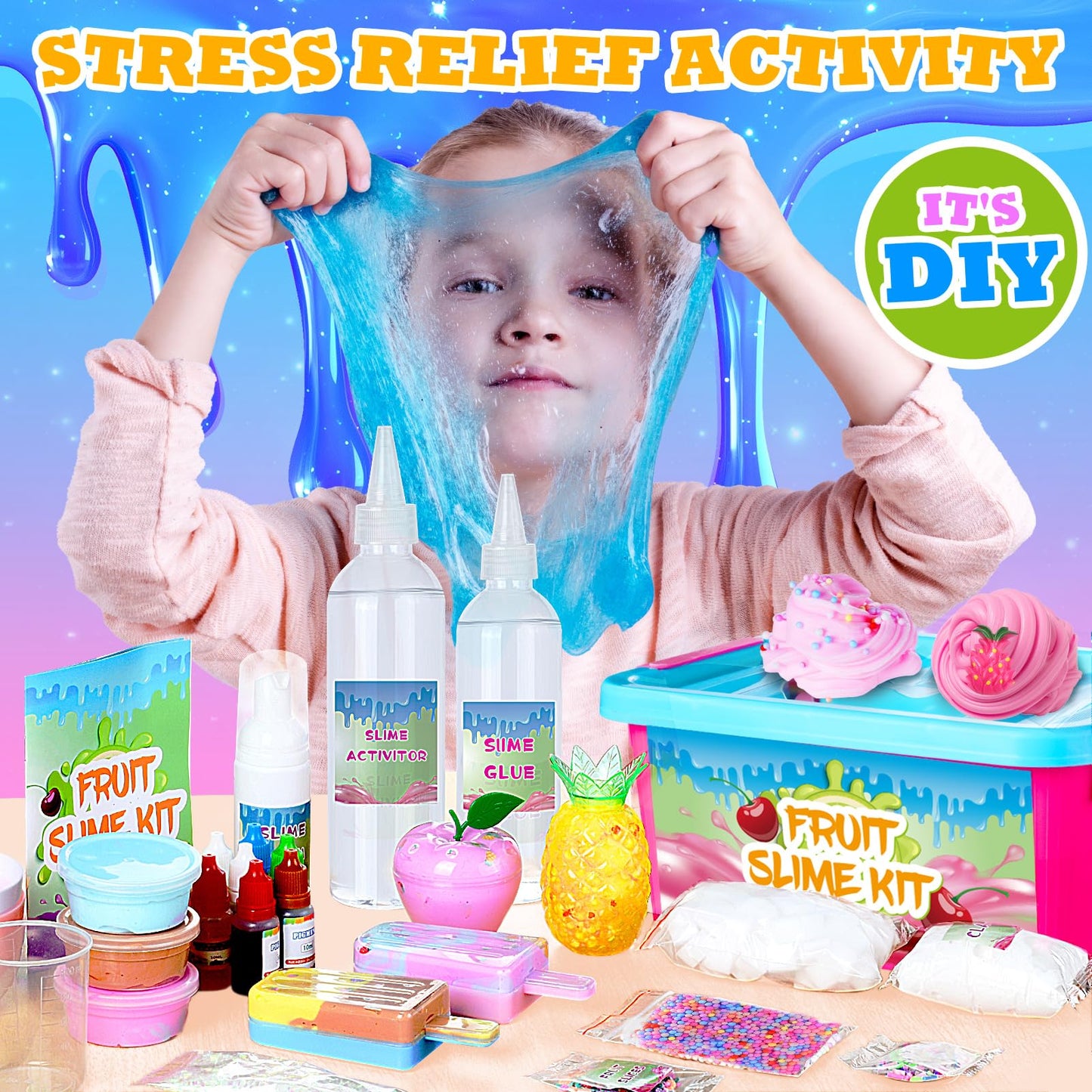 Slime Making Kit For Girls, Glimmer Crunchy Slime, Foam Slime, Jelly Cubes Slime, Glowing Slime, Stress Relief Toys For Kids 6-1