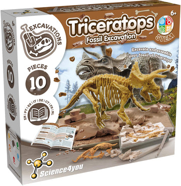 Science4You - Triceratops Fossil Digging Kit For Kids - Excavate And Assemble 10 Dinosaur Fossiles, Dinosaur Toys For Boys And Girls Age 6+, Dino Games, Dinosaur Gifts For 6+ Year Old Boys And Girls