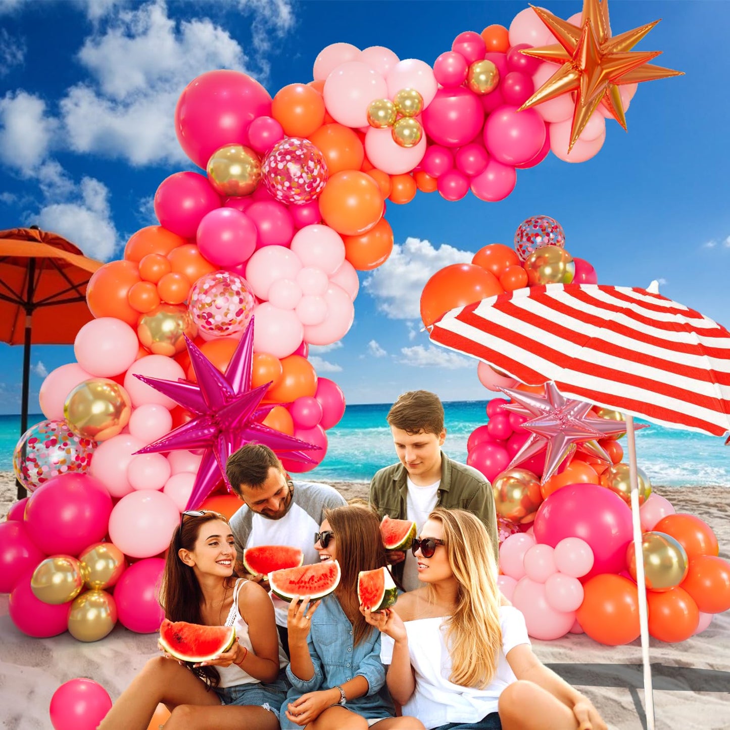 Bonropin Pink And Orange Balloon Arch Kit With Hot Pink Orange Metallic Gold Latex Balloons Garland Kit 18 12 10 5Inch Different