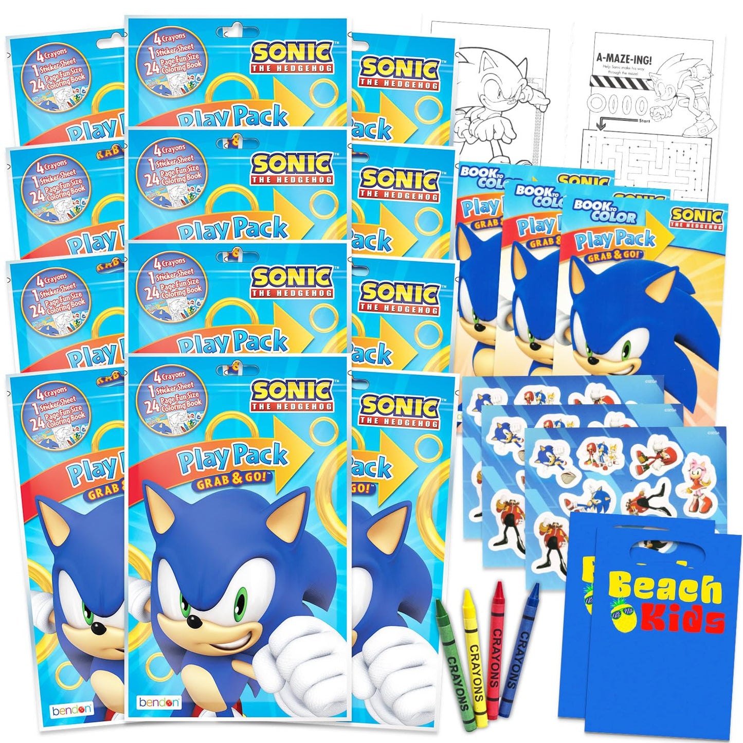Sonic the Hedgehog Birthday Party Favors and Supplies Bundle - 12 Sonic Activity Play Packs for Boys, Girls with Mini Coloring B