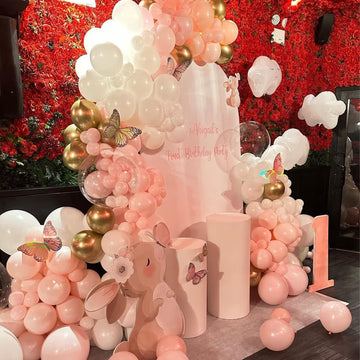 Kepmov Macaron Pink White Balloon Arch Kit, 100 Pcs, 18/12/10/5 Inch, Latex, Unisex, For Wedding, Birthday, Engagement, Baby Shower Decorations