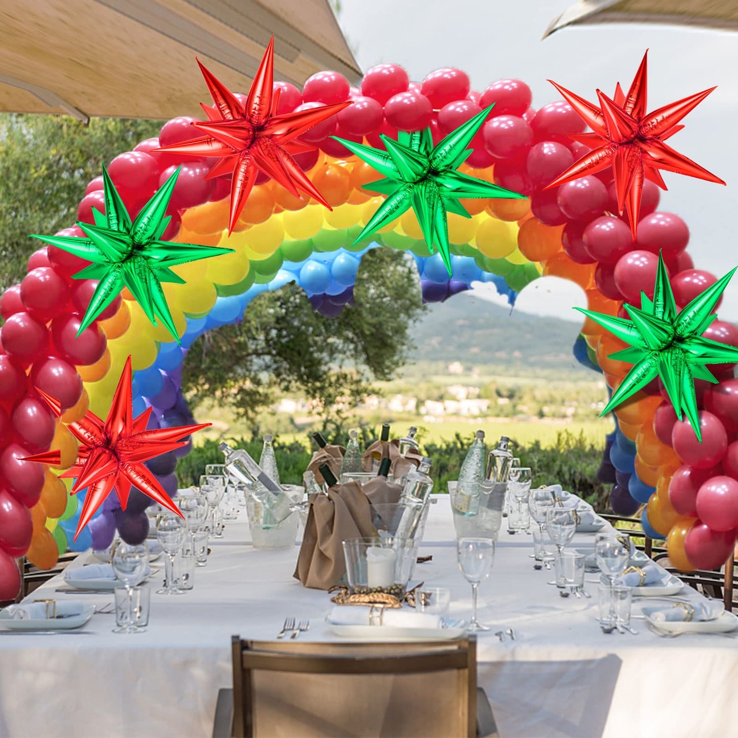 72 Pcs Star Balloons, Big 26 Inch Explosion Christmas Star Cone Balloons, Red And Green Foil Cone Mylar Balloons, 12 Point Spike