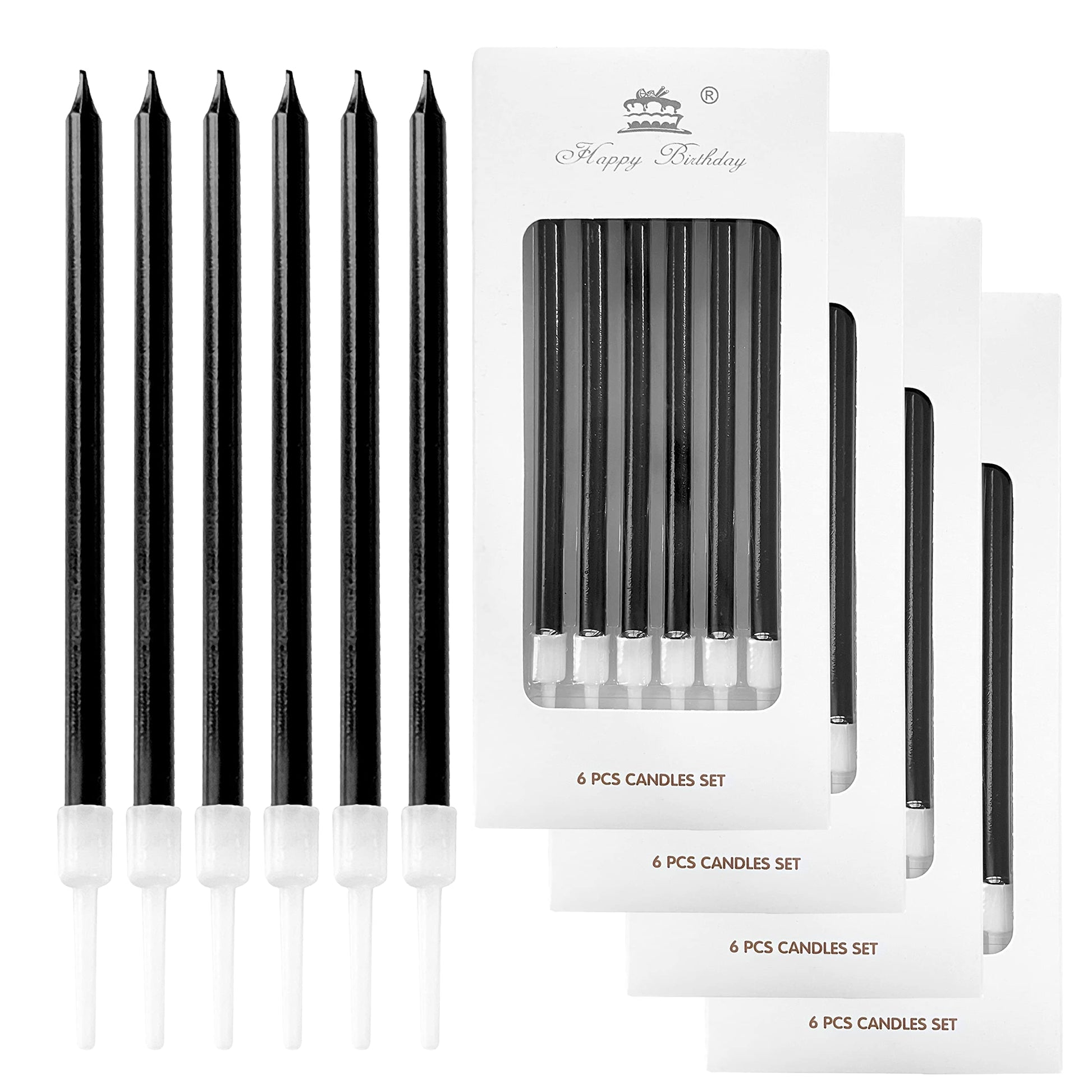 24-Count Black Birthday Candles, Long Thin Cake Candles for Birthday Parties, Celebration, Wedding, Party Cake Cupcake Decoratio
