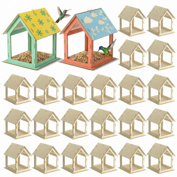 DoubleFill 60 Pcs Wooden Bird Feeder Kits for Kids Outdoor Build Your Own Bird Feeder Kit Painting Activities Crafts Outside Gar