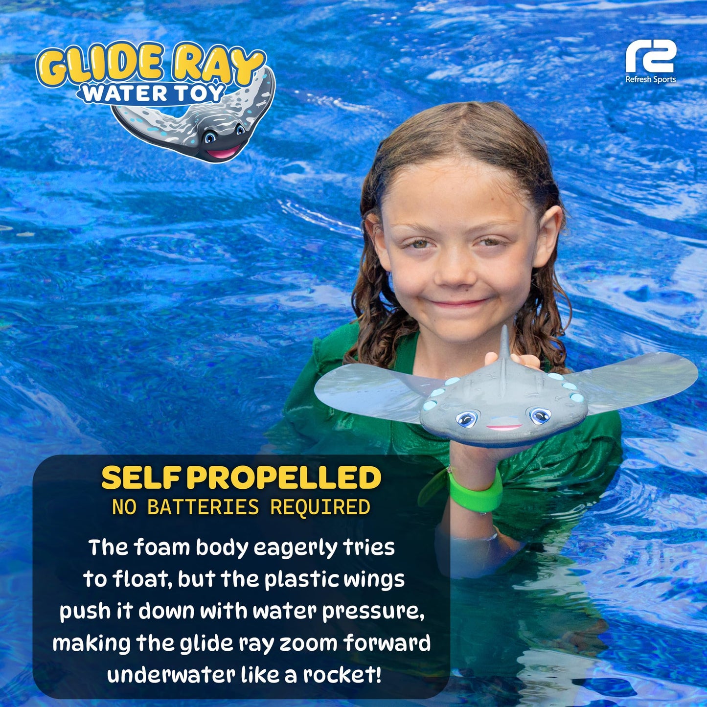 Swimming Pool Toys For Kids: Stingray Pool Torpedo Swim Toy - Self Propelled Water Toy Glides Underwater - Best Water Games & Outdoor Gifts For Boys & Girls - Diving Toys For Kids Ages 4 5 6 7 8 9 10