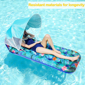 FindUWill Pool Floats mature-themed with Canopy - 2 Pack Large Pool Float Loungers with Headrest  Shade  Pool Float Raft for Sunbathing Pool Floaties for Vacation