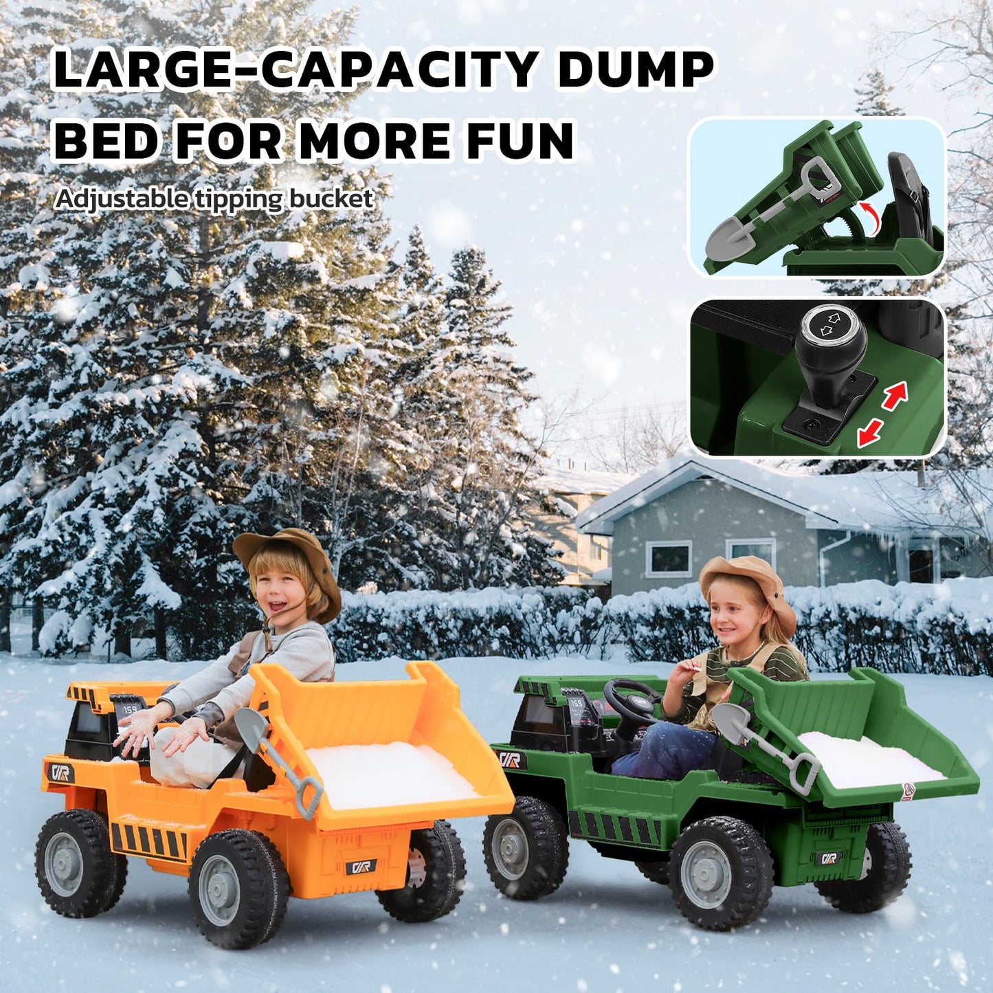 ELEMARA Ride on Construction Vehicles for Kids, Electric Truck with Dump Bed, Shovel, 12V 9AH Ride on Car with Remote, Phone Sta