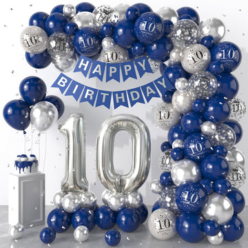 10Th Birthday Decorations Navy Blue Silver,10Th Birthday Balloon Garland Party Decorations With Number 10 Foil Balloons,Happy Bi